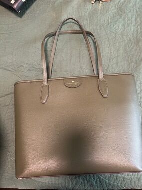 kate spade green leather tote with double top handles